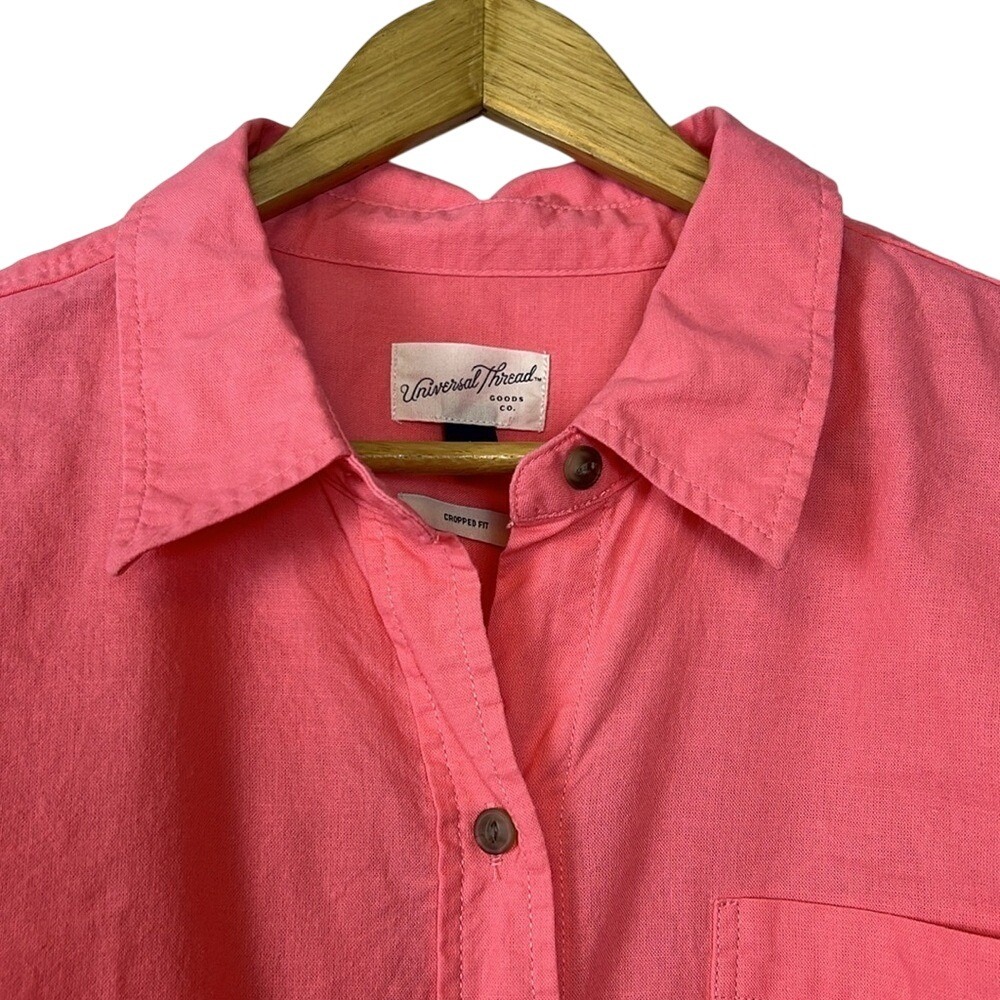 Universal Thread Womens Coral Pink Linen Blend Cropped Button Down Shirt Large - Picture 5 of 8